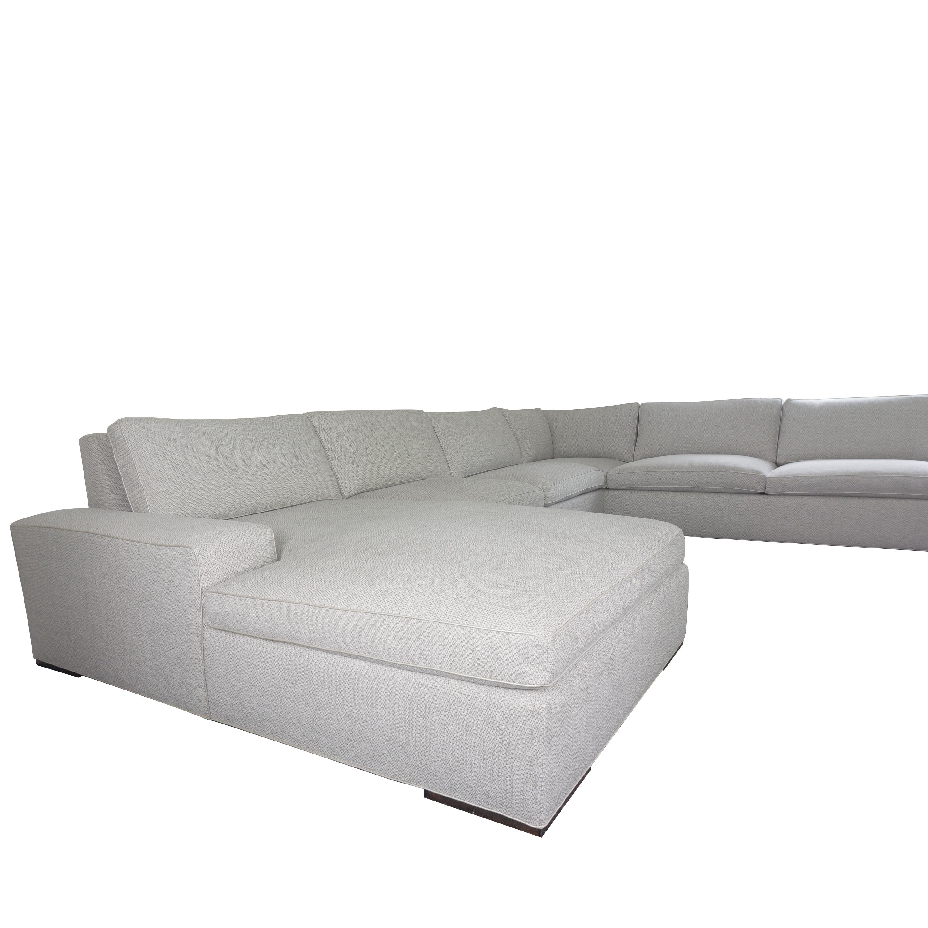 American Modern Square Arm Sectional Sofa with Chaise For Sale