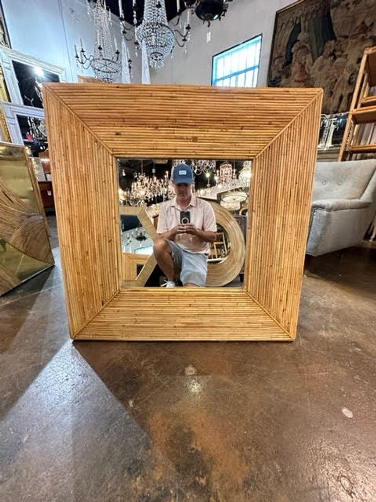 Modern Square Bamboo and Brass Mirrors In Good Condition For Sale In Dallas, TX