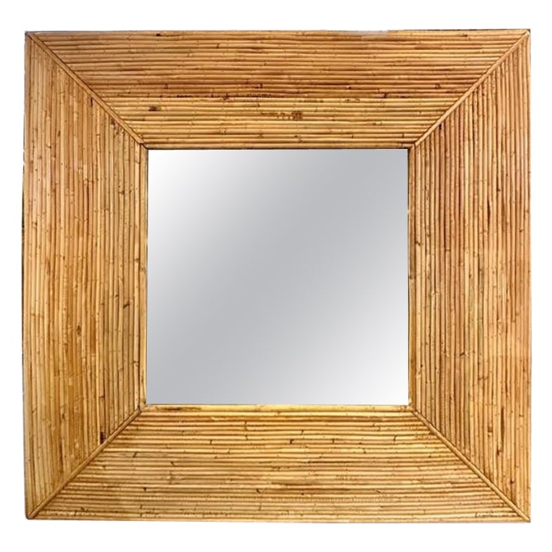 Modern Square Bamboo and Brass Mirrors
