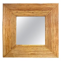 Modern Square Bamboo and Brass Mirrors