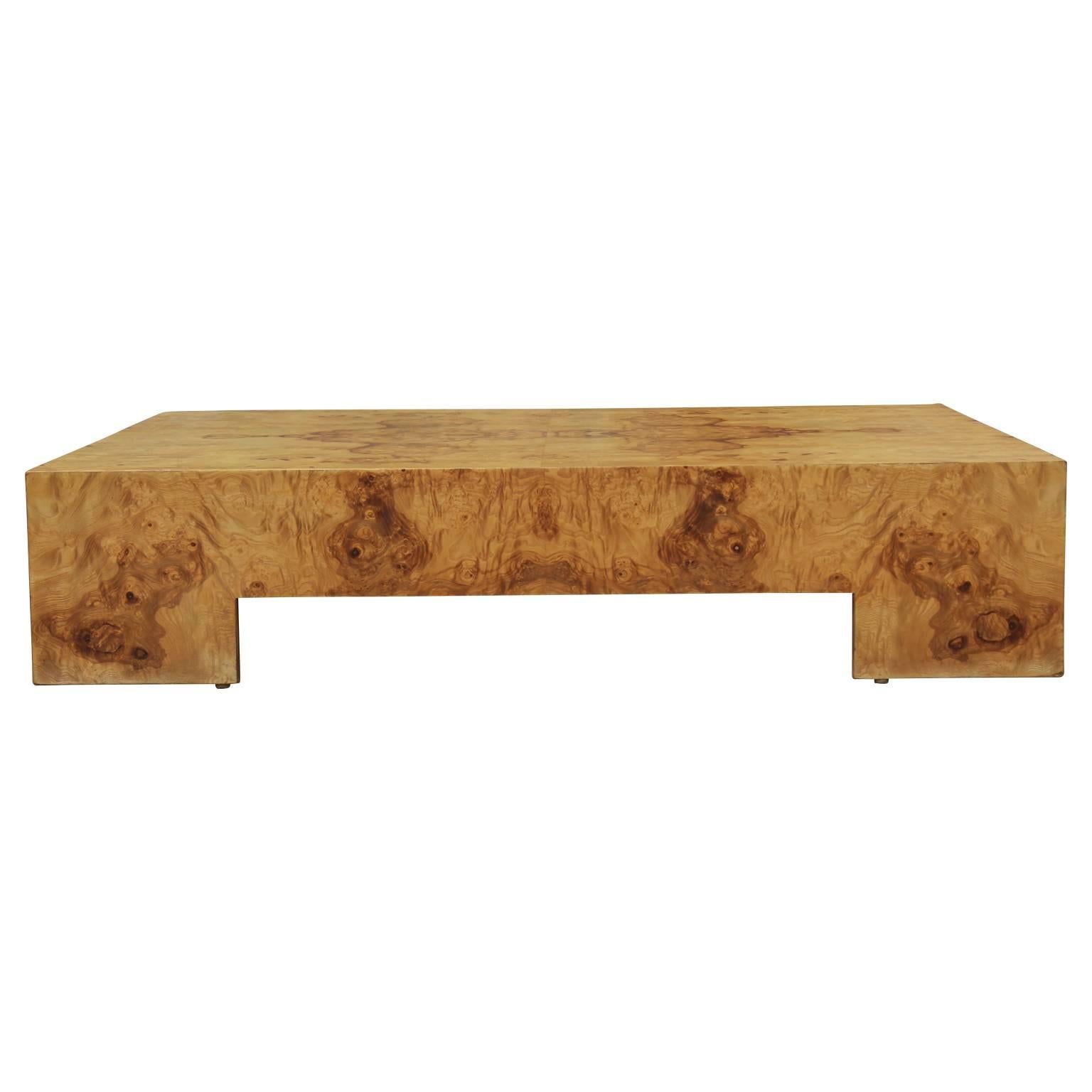 Hollywood Regency Table basse carrée moderne en ronce de noyer par Milo Baughman pour Thayer Coggin