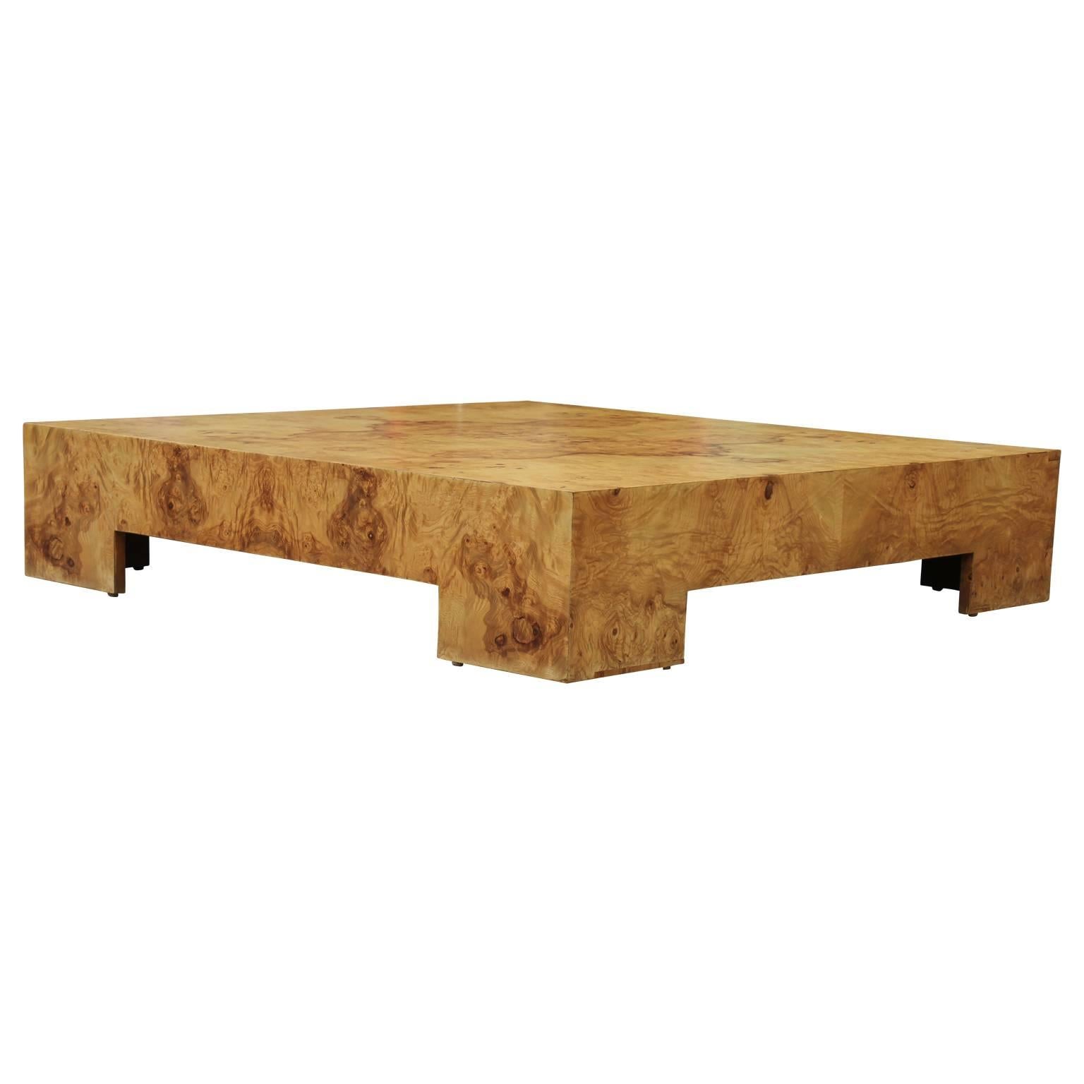 Fin du 20e siècle Table basse carrée moderne en ronce de noyer par Milo Baughman pour Thayer Coggin