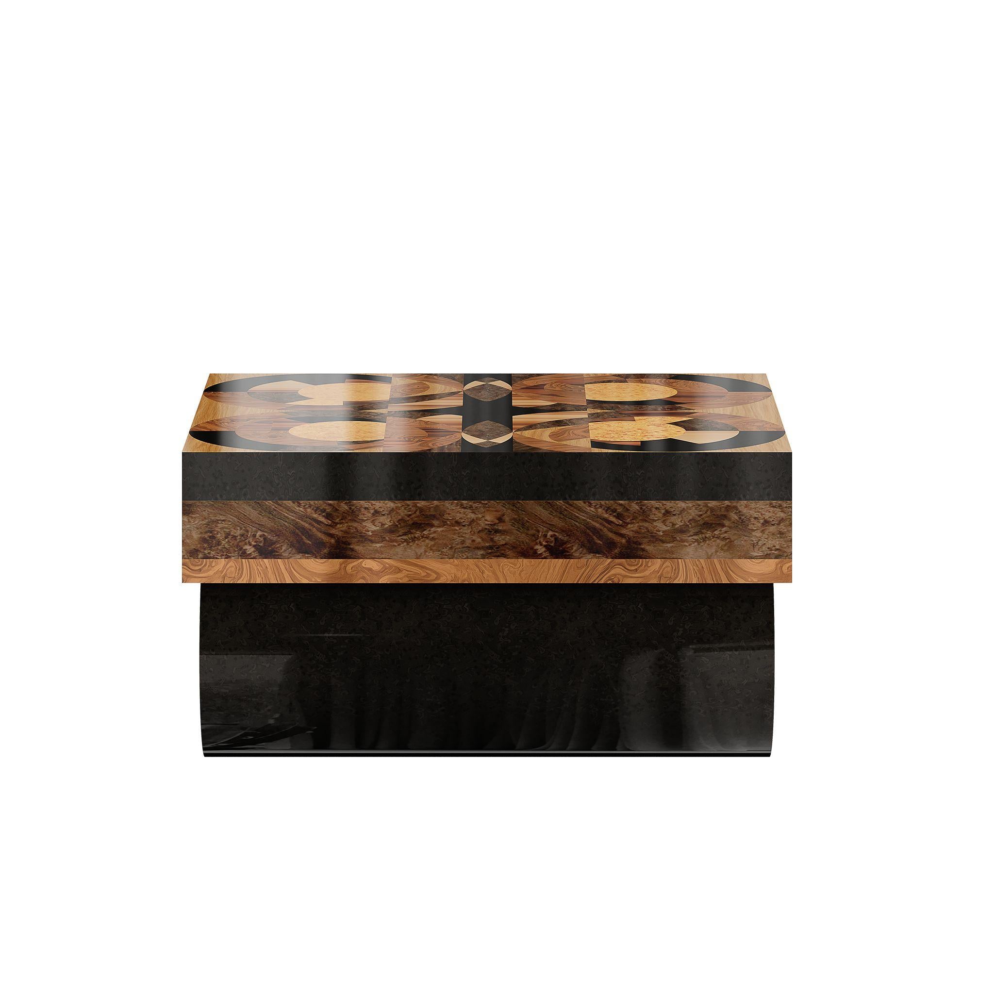 Modern Square Center Coffee Table Walnut Wenge Oak Wood Marquetry Round Base In New Condition For Sale In Porto, PT