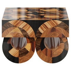 Tavolino quadrato moderno da centro Noce Wengè Oak Wood intarsiato Base rotonda