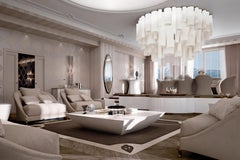 Modern Square Coffee Table in Thay White Wood and Brass, Made in Italy
