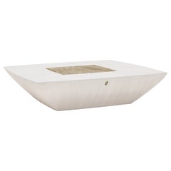 Modern Square Coffee Table in Thay White Wood and Brass, Made in Italy