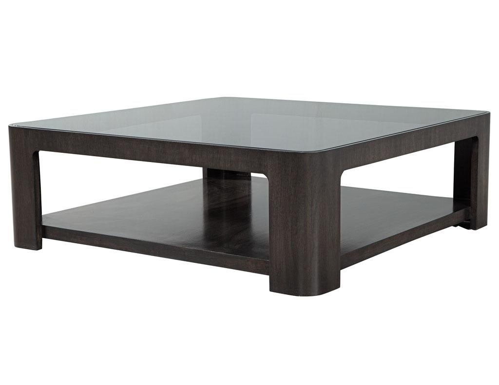 Contemporary Modern Square Coffee Table with Smoked Glass by Baker Furniture