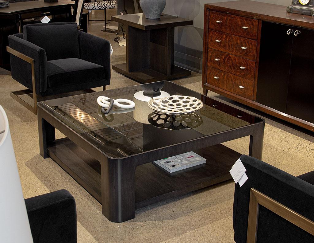 Modern Square Coffee Table with Smoked Glass by Baker Furniture 4