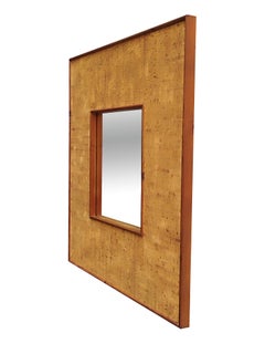 Modern Square Cork Wall Mirror, Italy 1970s
