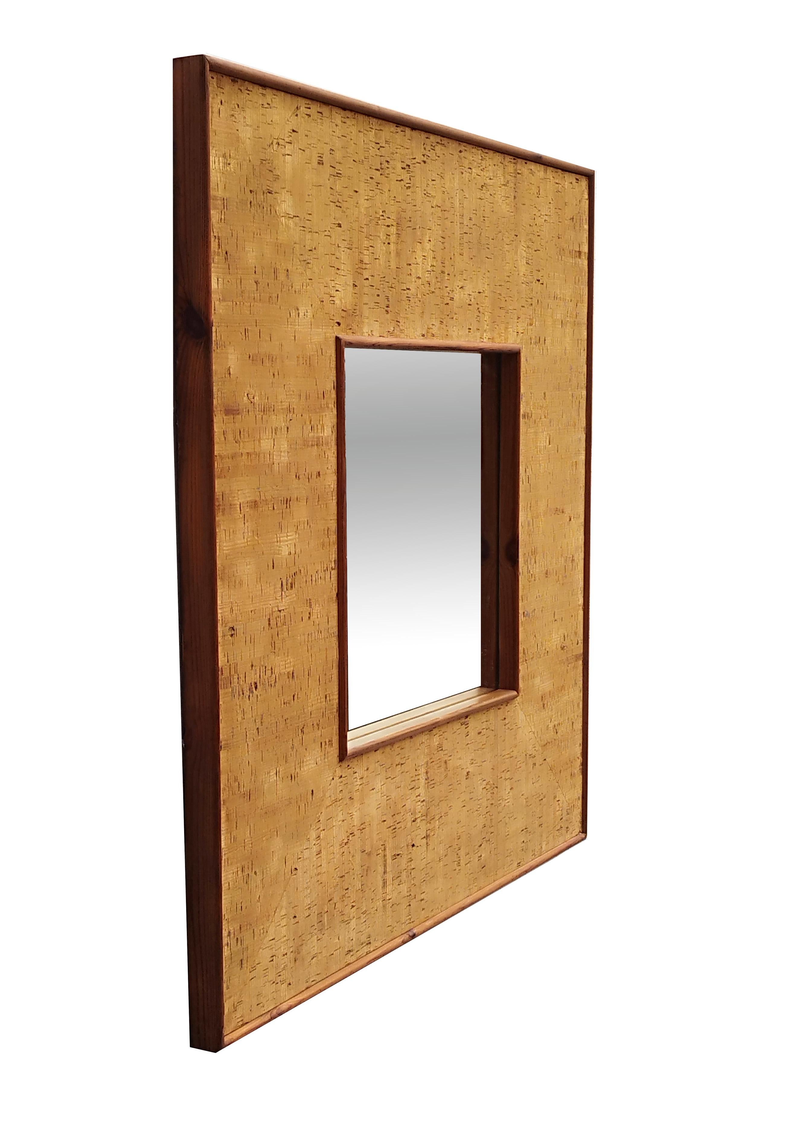 Mid-Century Modern Modern Square Cork Wall Mirror, Italy 1970s For Sale