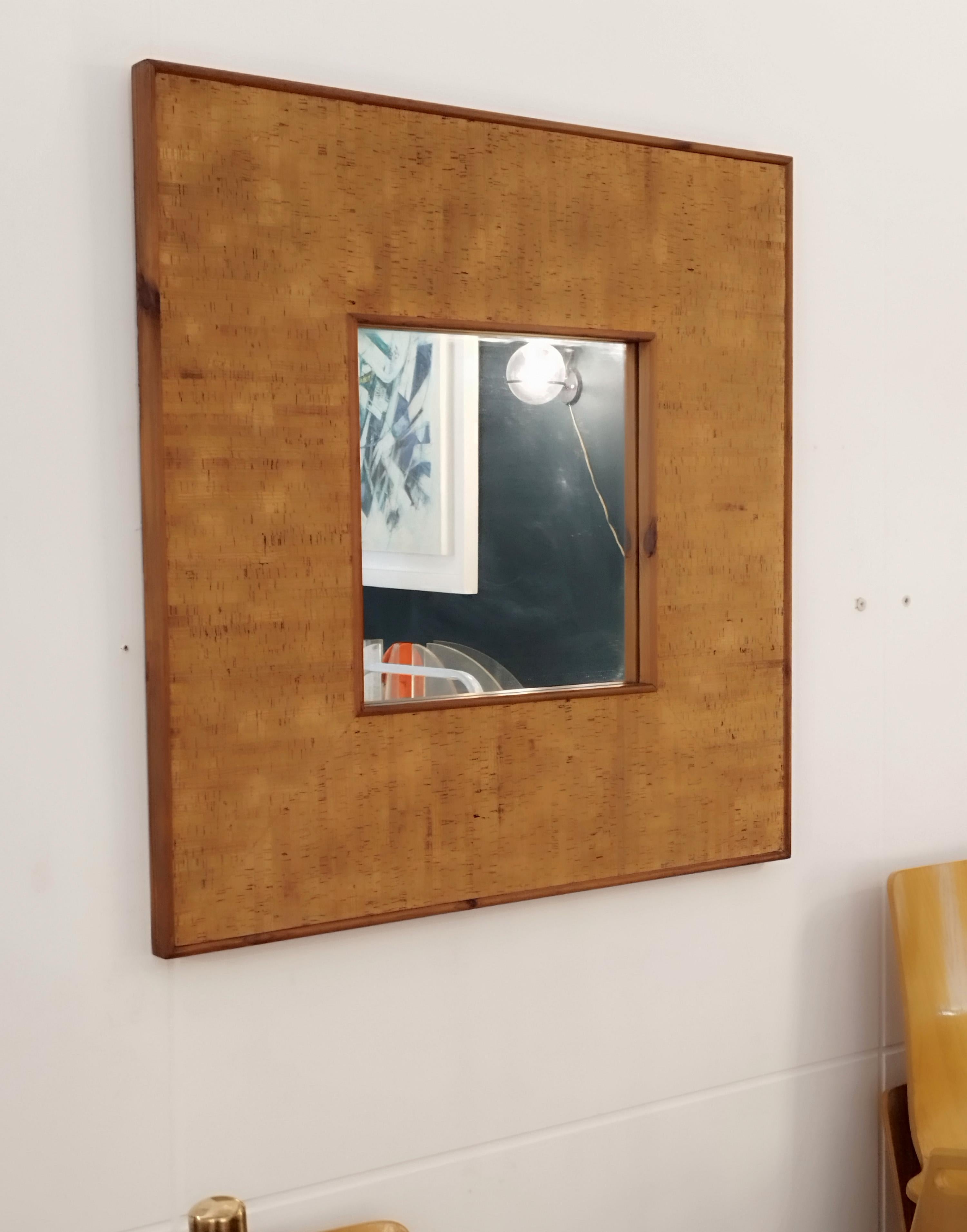 Modern Square Cork Wall Mirror, Italy 1970s In Good Condition For Sale In Naples, IT