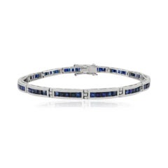 Modern Square Cut 10.2 Ct Blue Sapphire 925 Silver Tennis Bracelet Gift for Wife