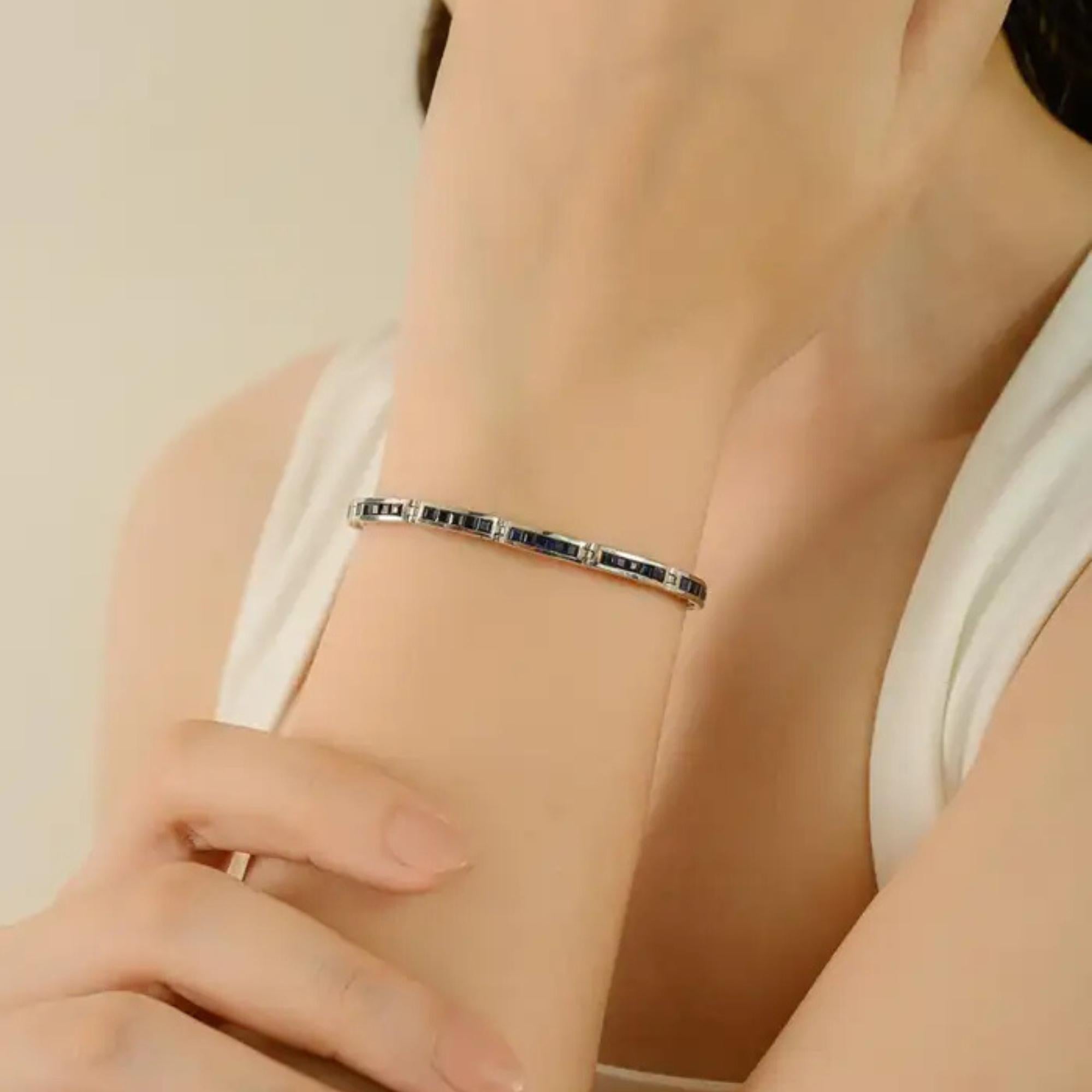Moderno Bracciale da tennis moderno in argento 925 con zaffiro blu da 10,2 carati, regalo per la moglie in vendita