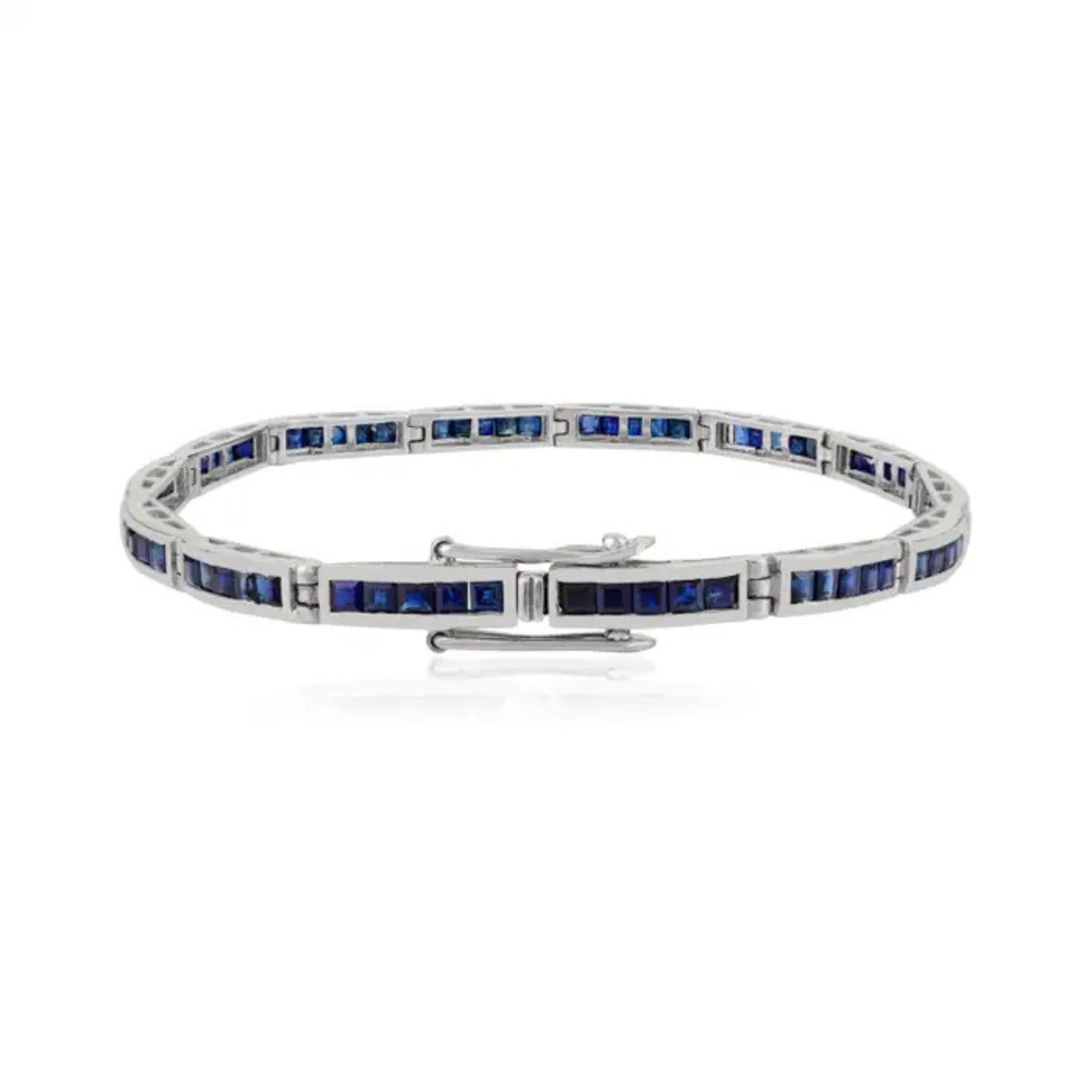 Donna Bracciale da tennis moderno in argento 925 con zaffiro blu da 10,2 carati, regalo per la moglie in vendita