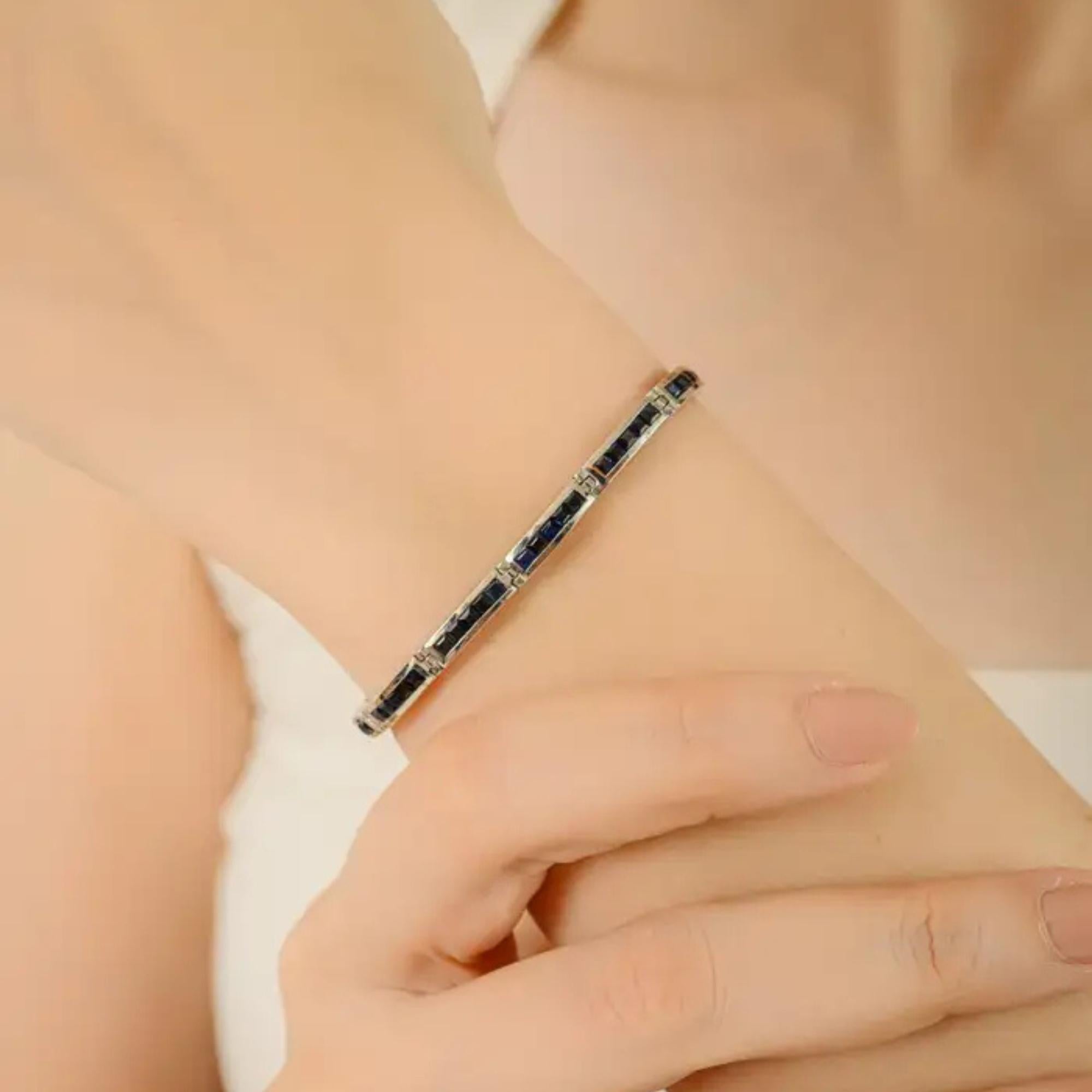 Bracciale da tennis moderno in argento 925 con zaffiro blu da 10,2 carati, regalo per la moglie in vendita 3