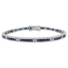 Modern Square Cut 10.2 Ct Blue Sapphire 925 Silver Tennis Bracelet Gift for Wife