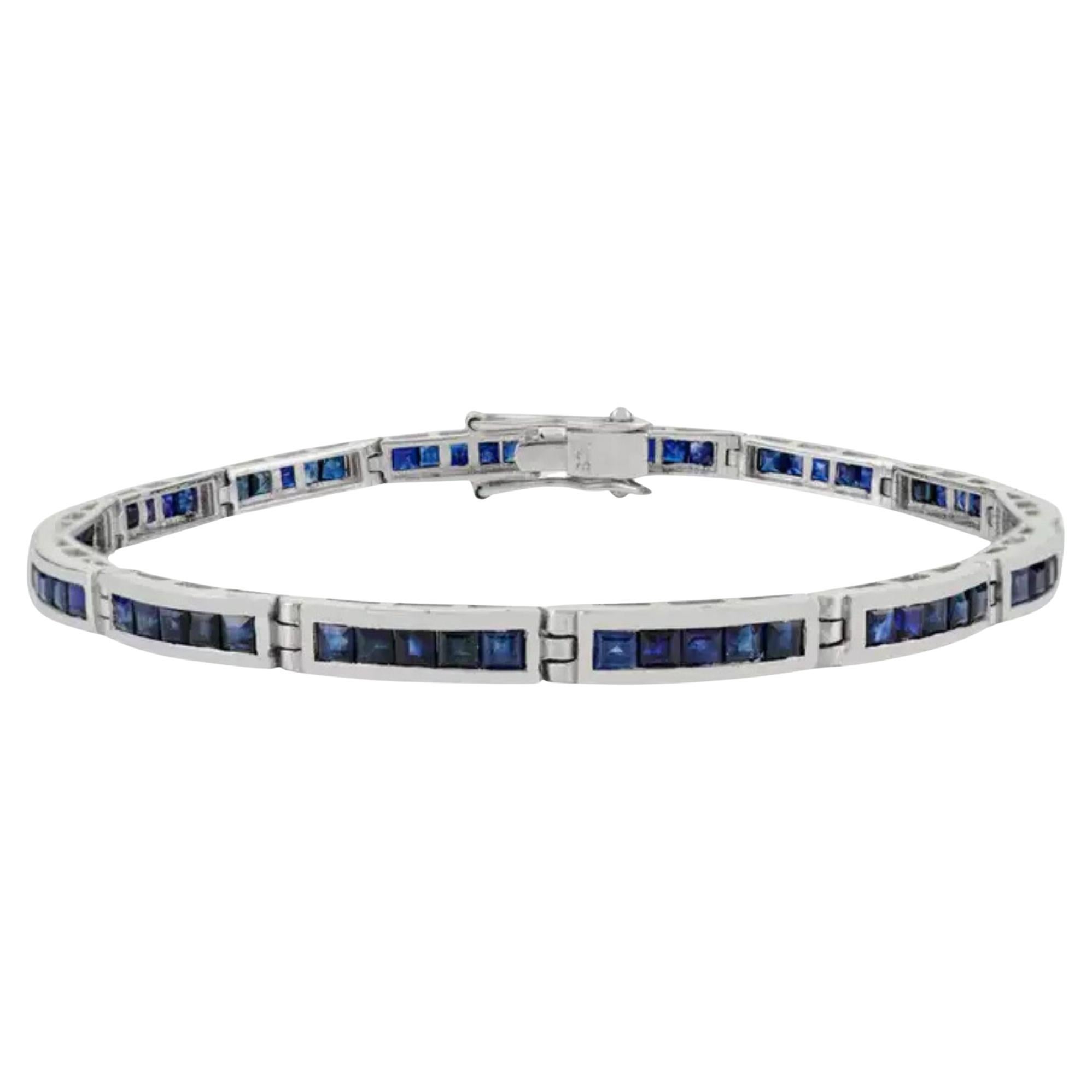 Bracciale da tennis moderno in argento 925 con zaffiro blu da 10,2 carati, regalo per la moglie in vendita