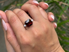 Modern Square-Cut Garnet Three-Stone Ring for Valentine Gift in Sterling Silver