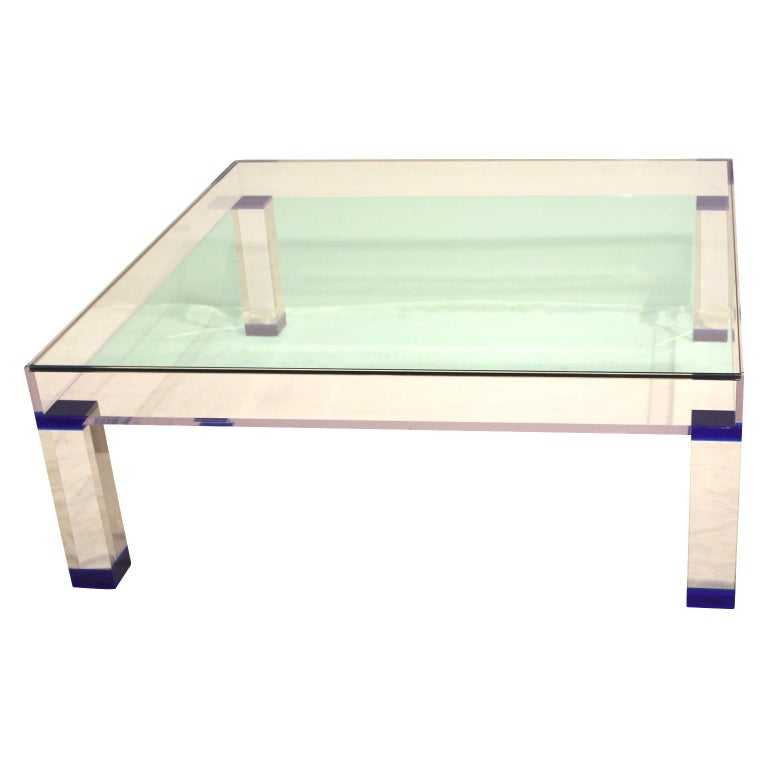 Modern Square Display Coffee Table Made from Lucite and Glass with