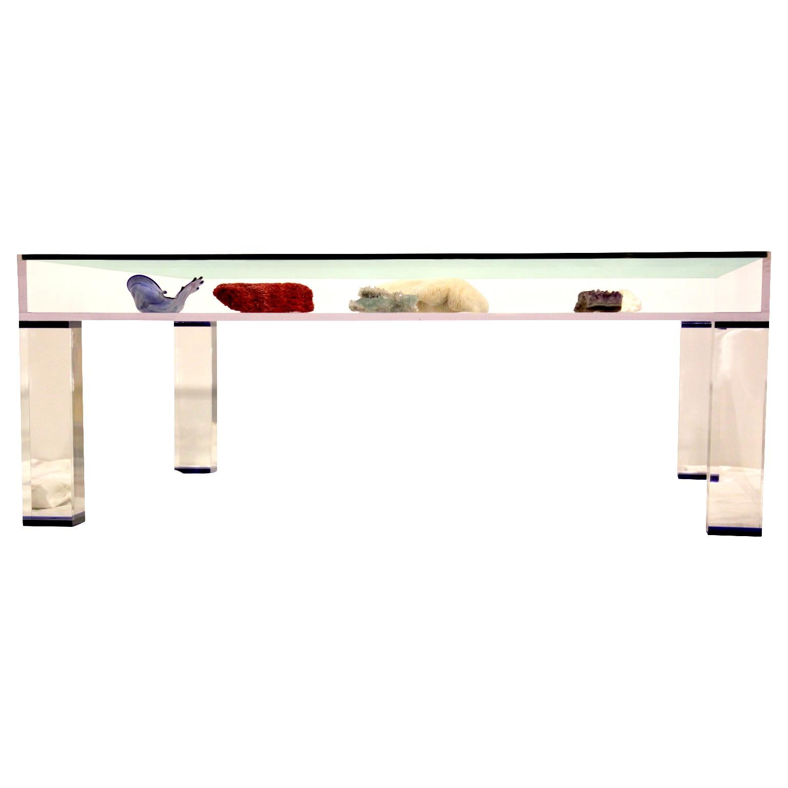 glass top display coffee table