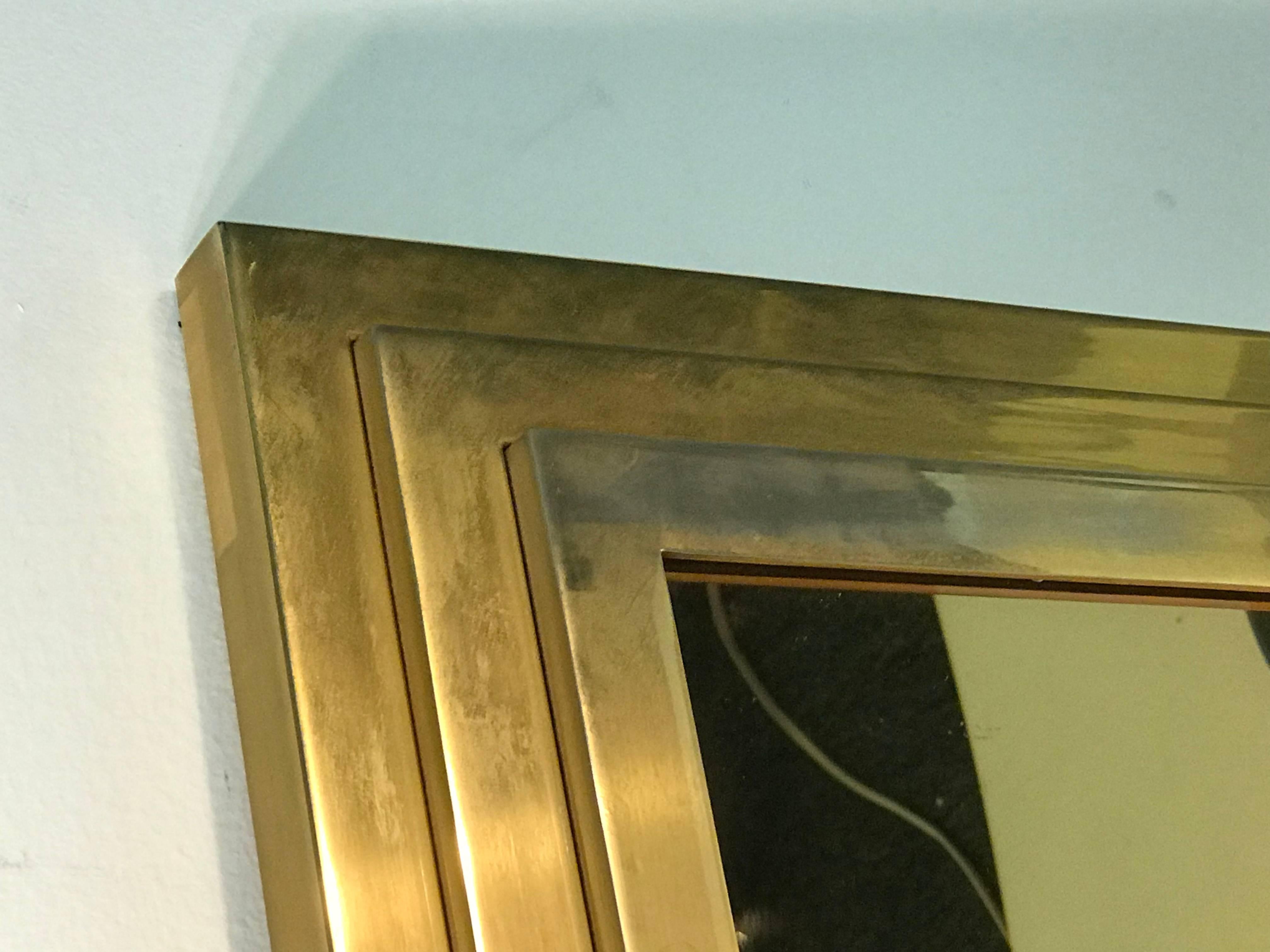Plated Modern Square Gold Tone Framed Metal Mirror For Sale