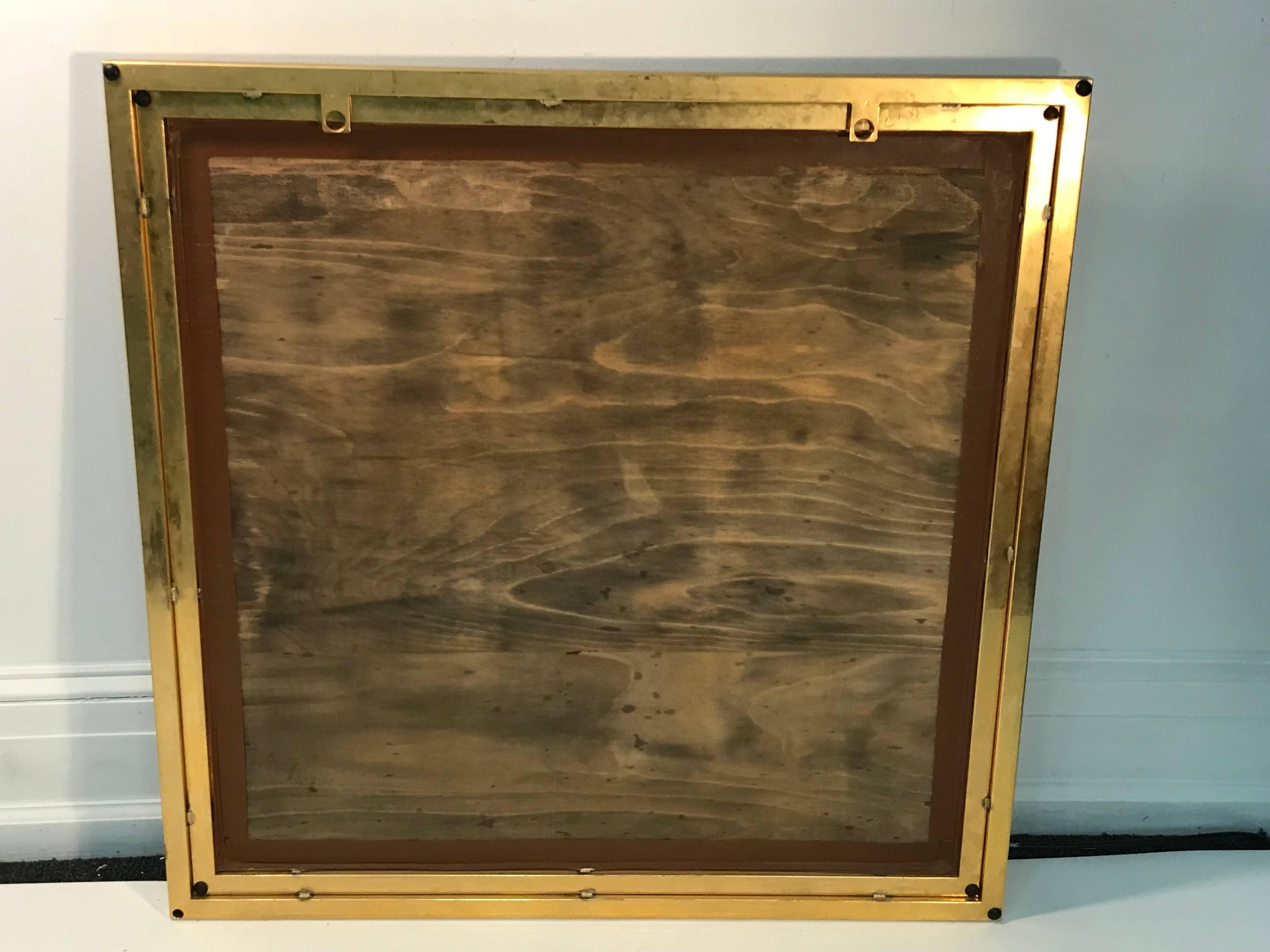 Steel Modern Square Gold Tone Framed Metal Mirror For Sale