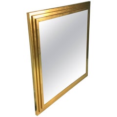 Modern Square Gold Tone Framed Metal Mirror