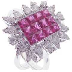 Modern Square Invisible Ruby Earring Ring Set