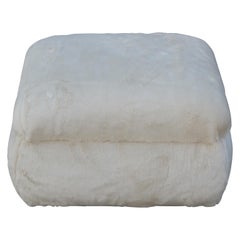 Modern Square Ottoman or Pouf in a Neutral or Cream Faux Fur