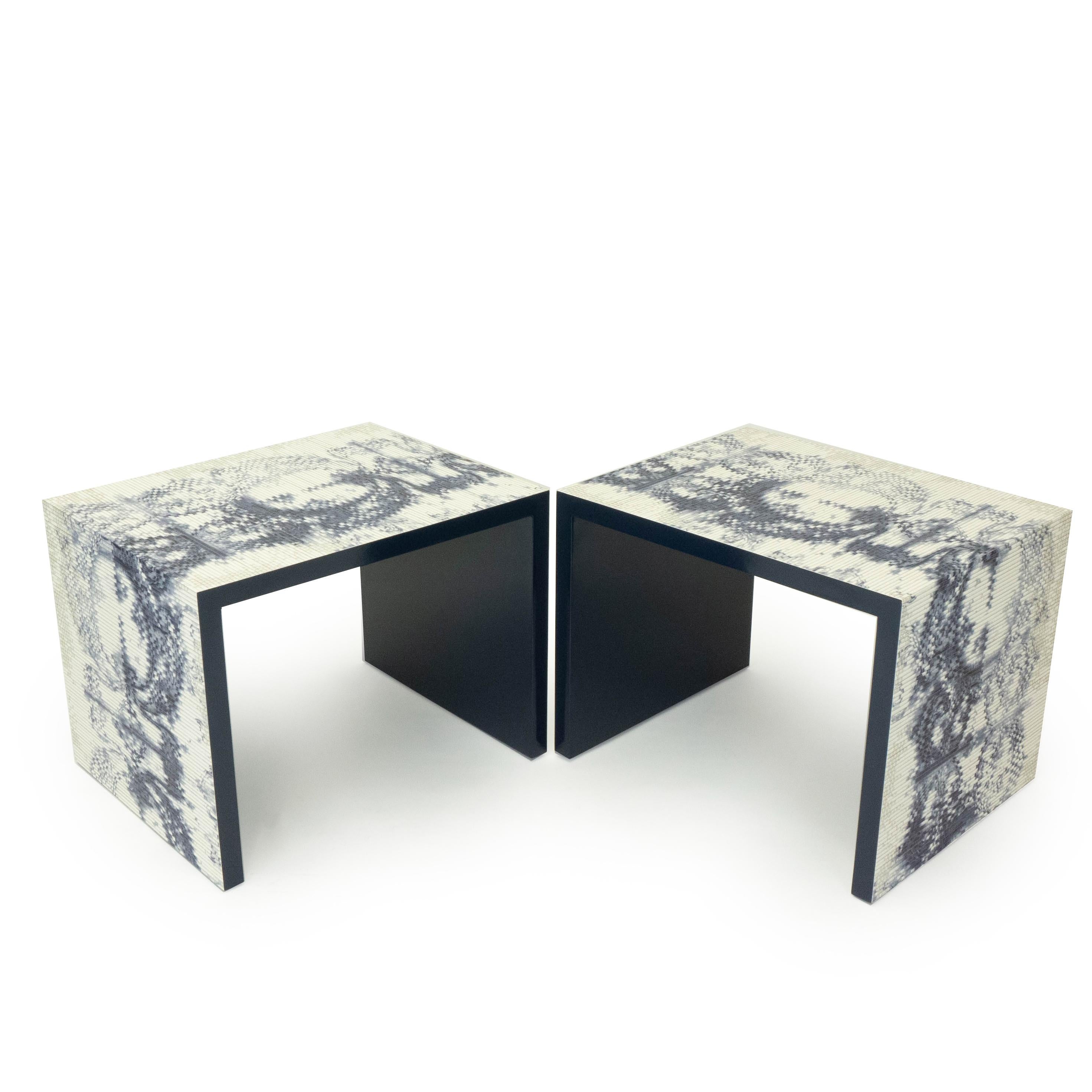 American Modern Square Side Tables with Textured Print Finish For Sale