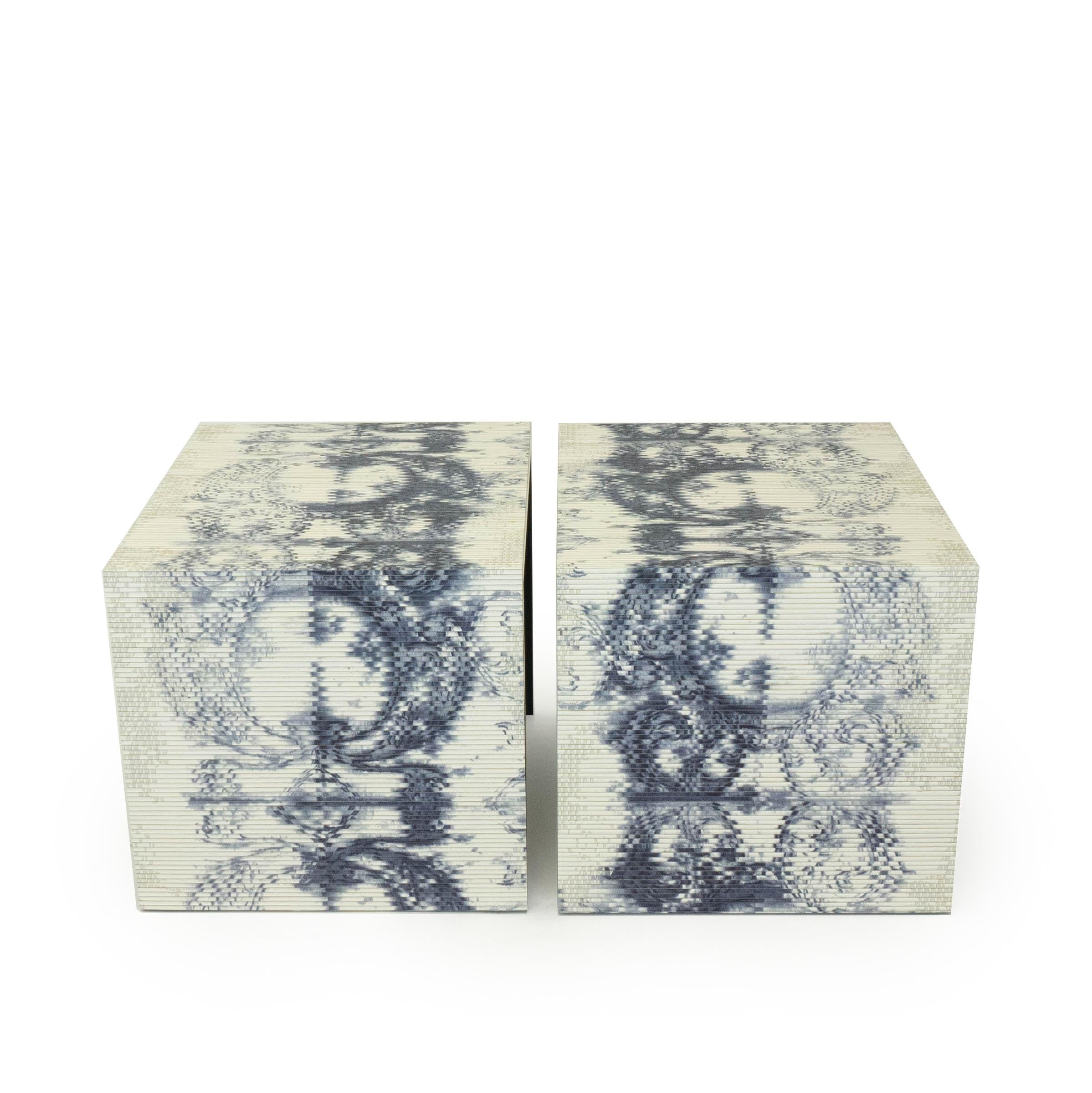 Contemporary Modern Square Side Tables with Textured Print Finish For Sale