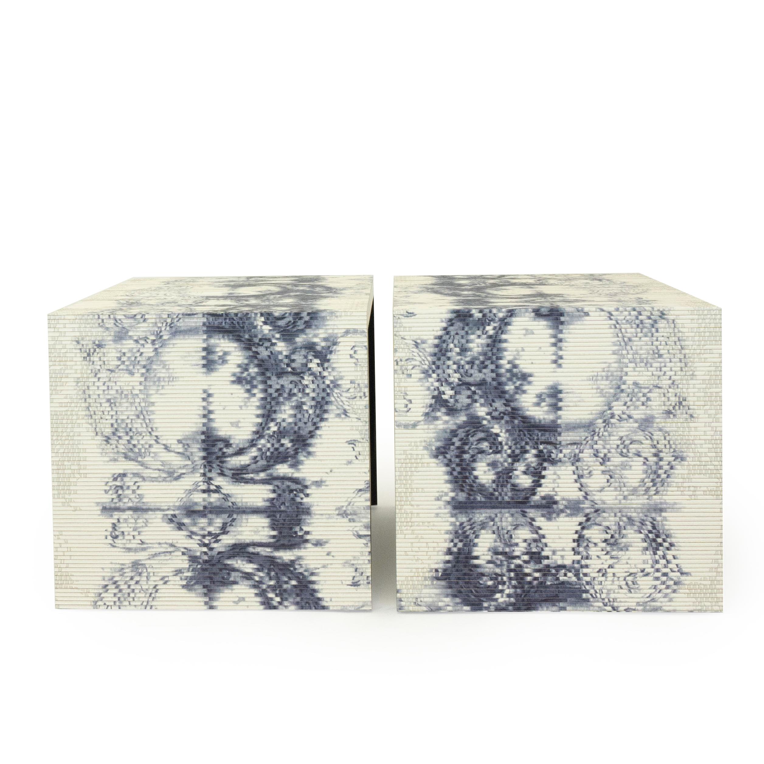 Maple Modern Square Side Tables with Textured Print Finish For Sale