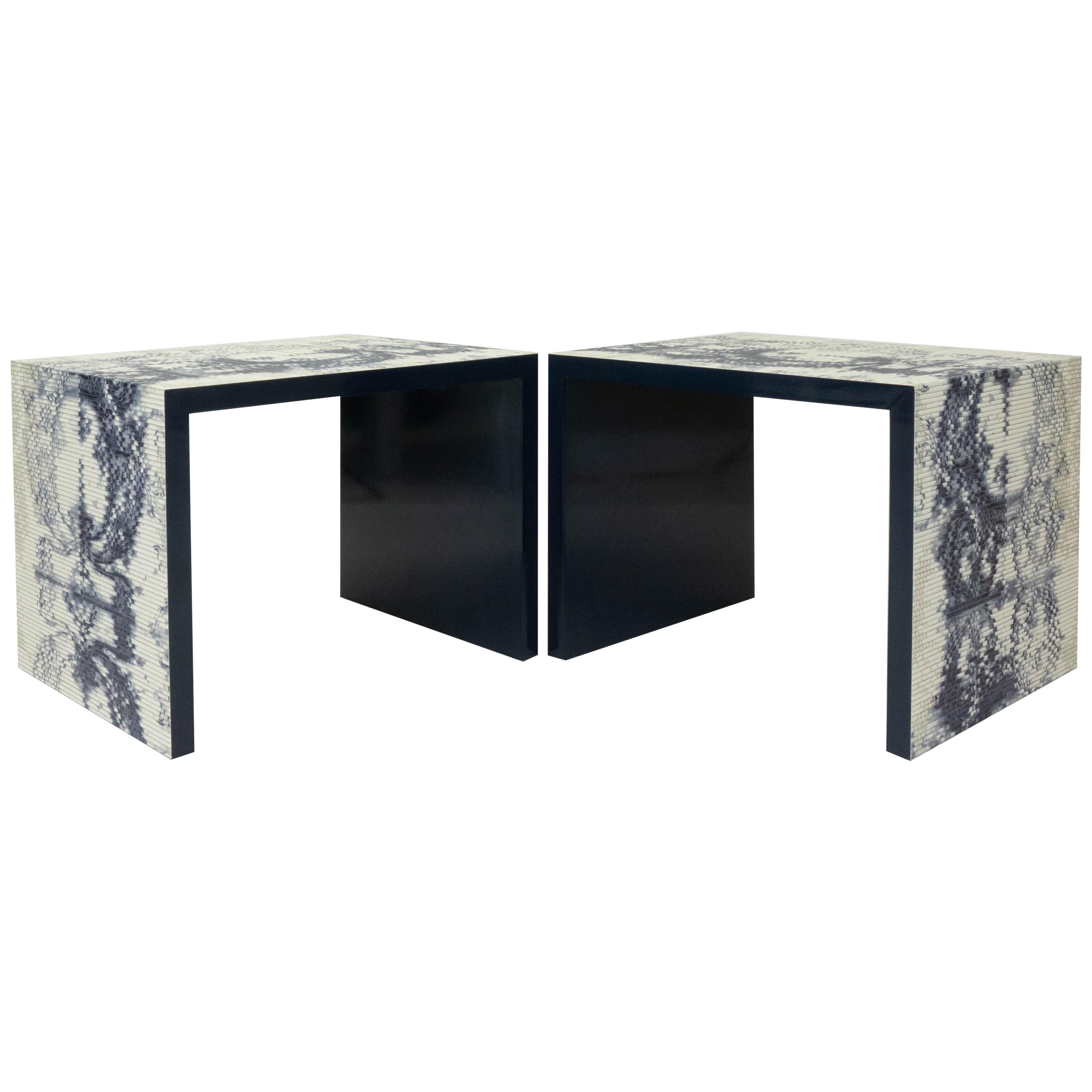 Modern Square Side Tables with Textured Print Finish