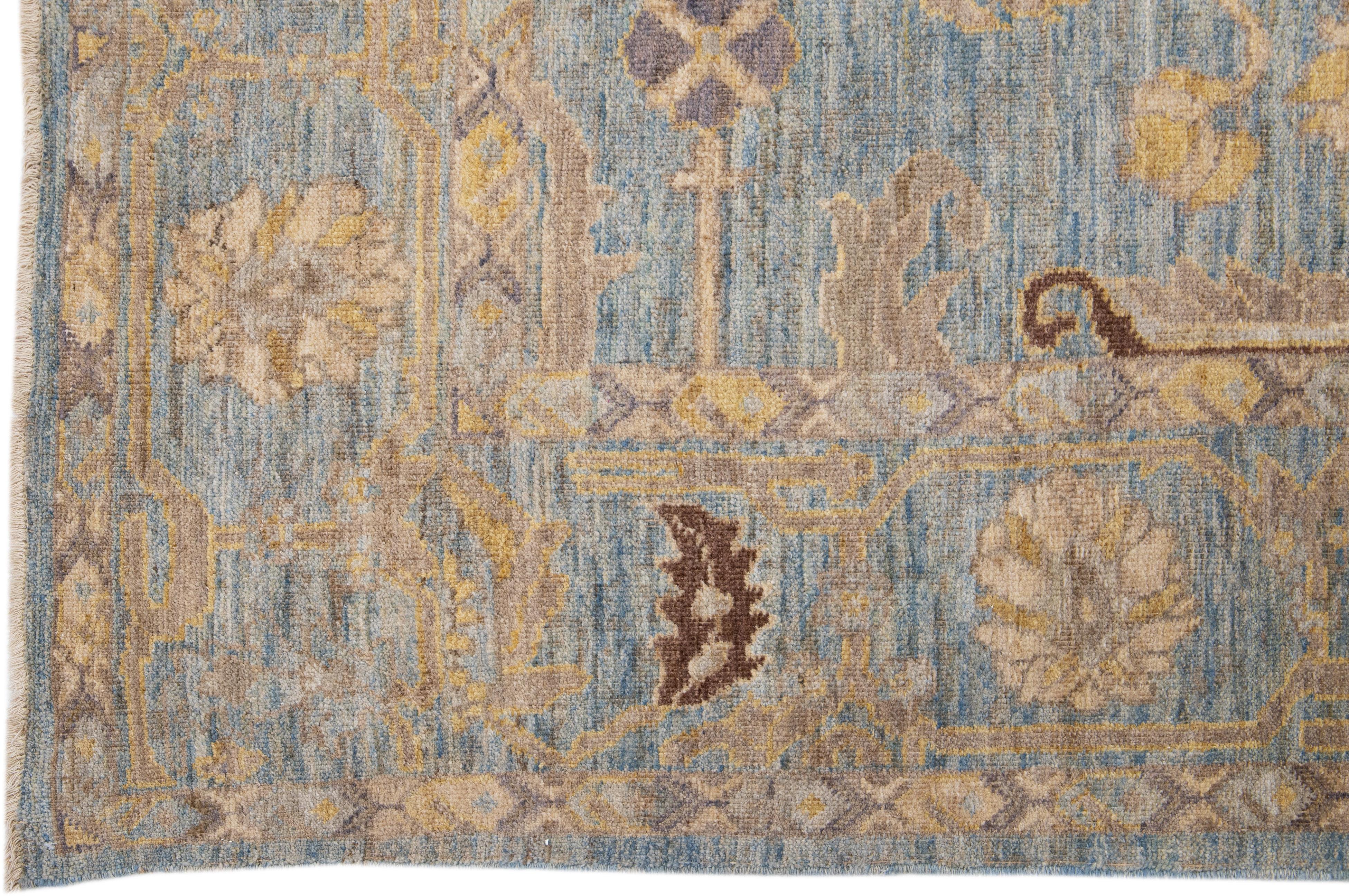 Modern Square Sultanabad Wool Rug Handmade Floral in Blue In New Condition For Sale In Norwalk, CT