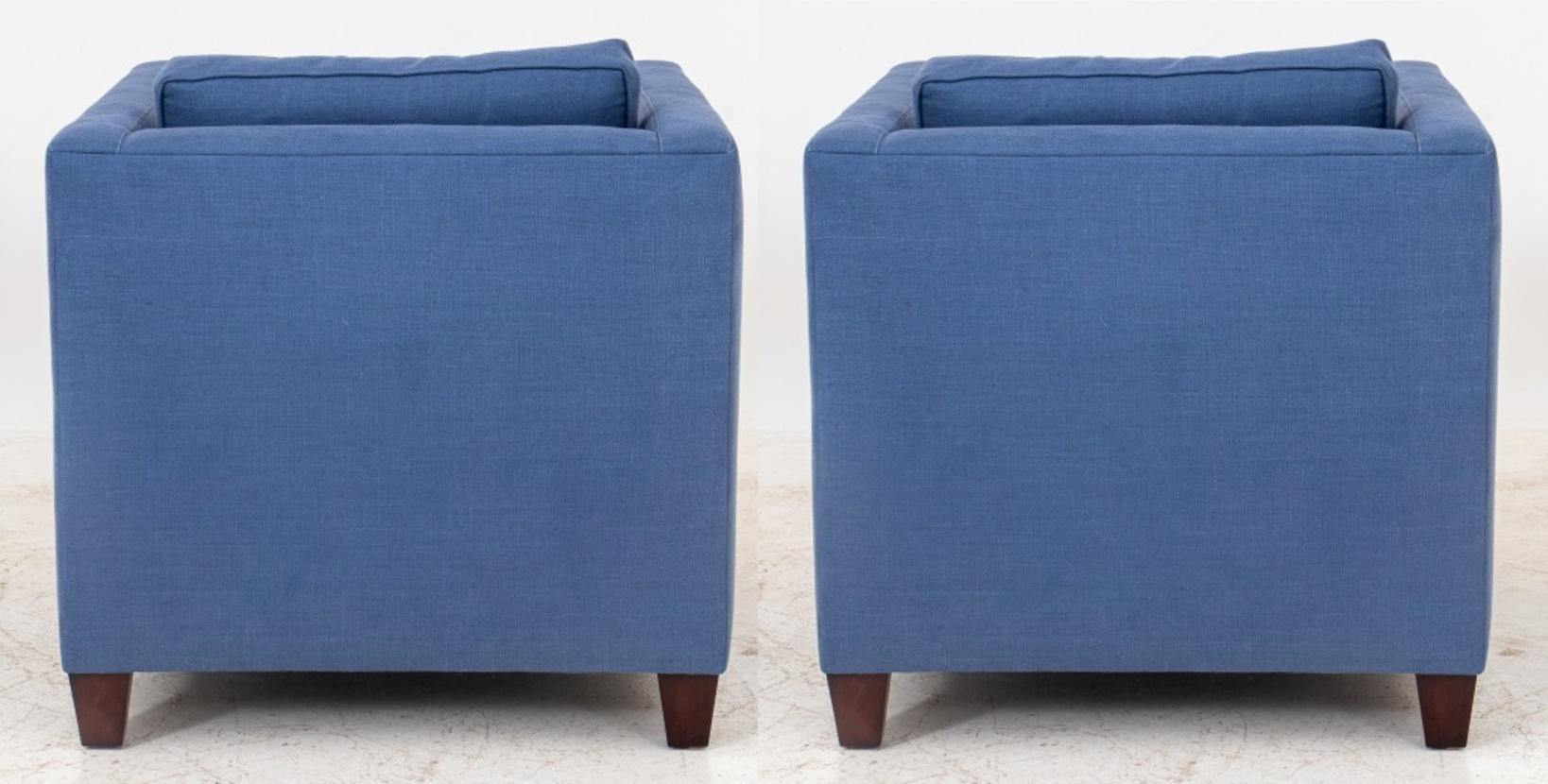 Contemporary Modern Square Upholstered Arm Chairs, 2 For Sale