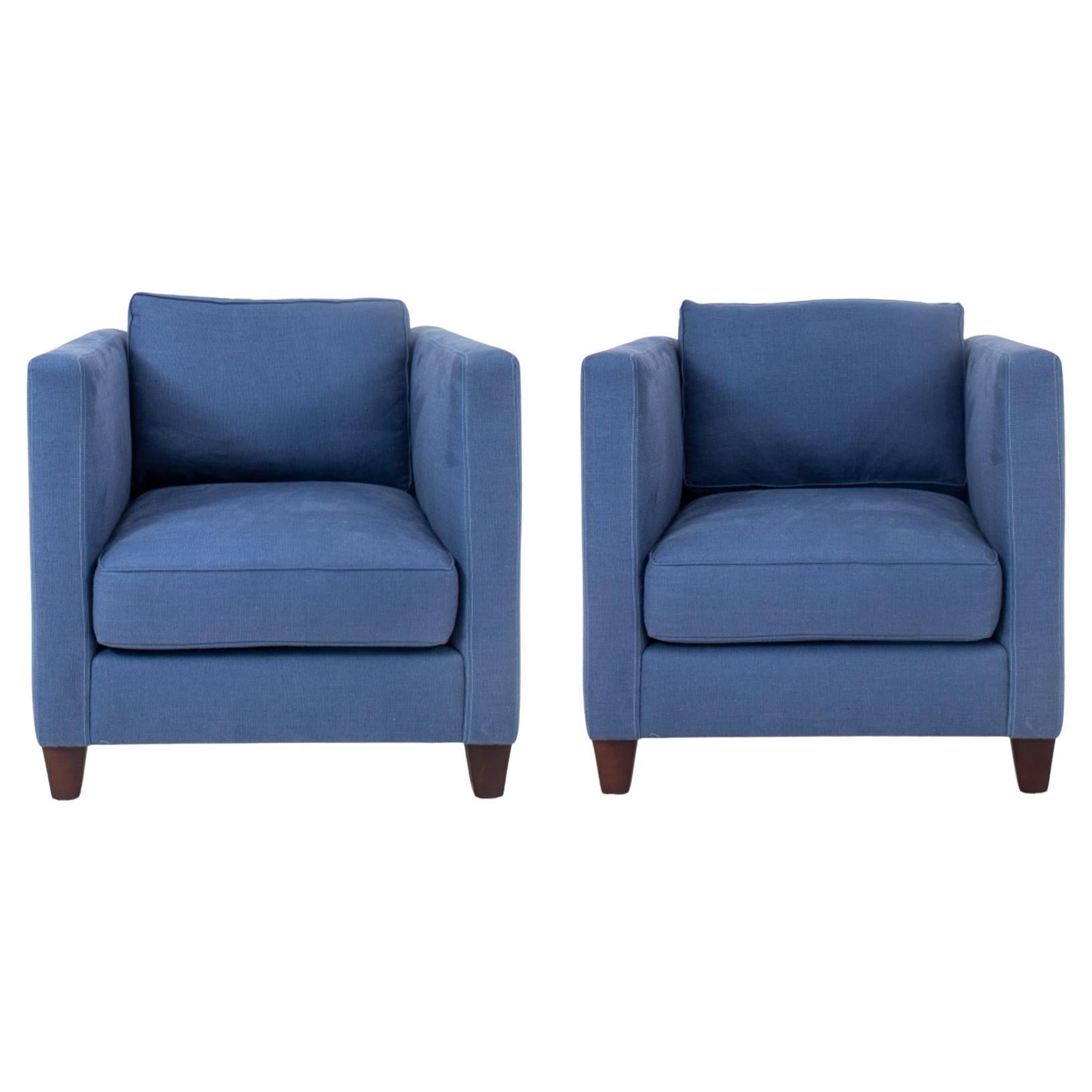 Modern Square Upholstered Arm Chairs, 2 For Sale
