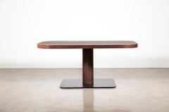 Modern Square Wood & Stitched Leather Pedestal Table from Costantini, Vincenzo