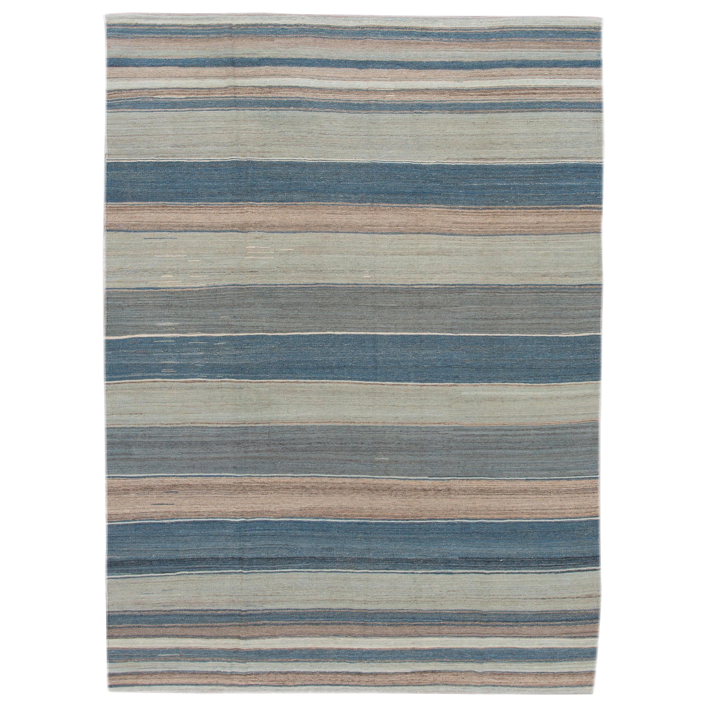 Modern Sriped FlatWeave Handmade Wool Rug For Sale at 1stDibs
