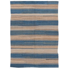 Modern Sriped Flat-Weave Handmade Wool Rug