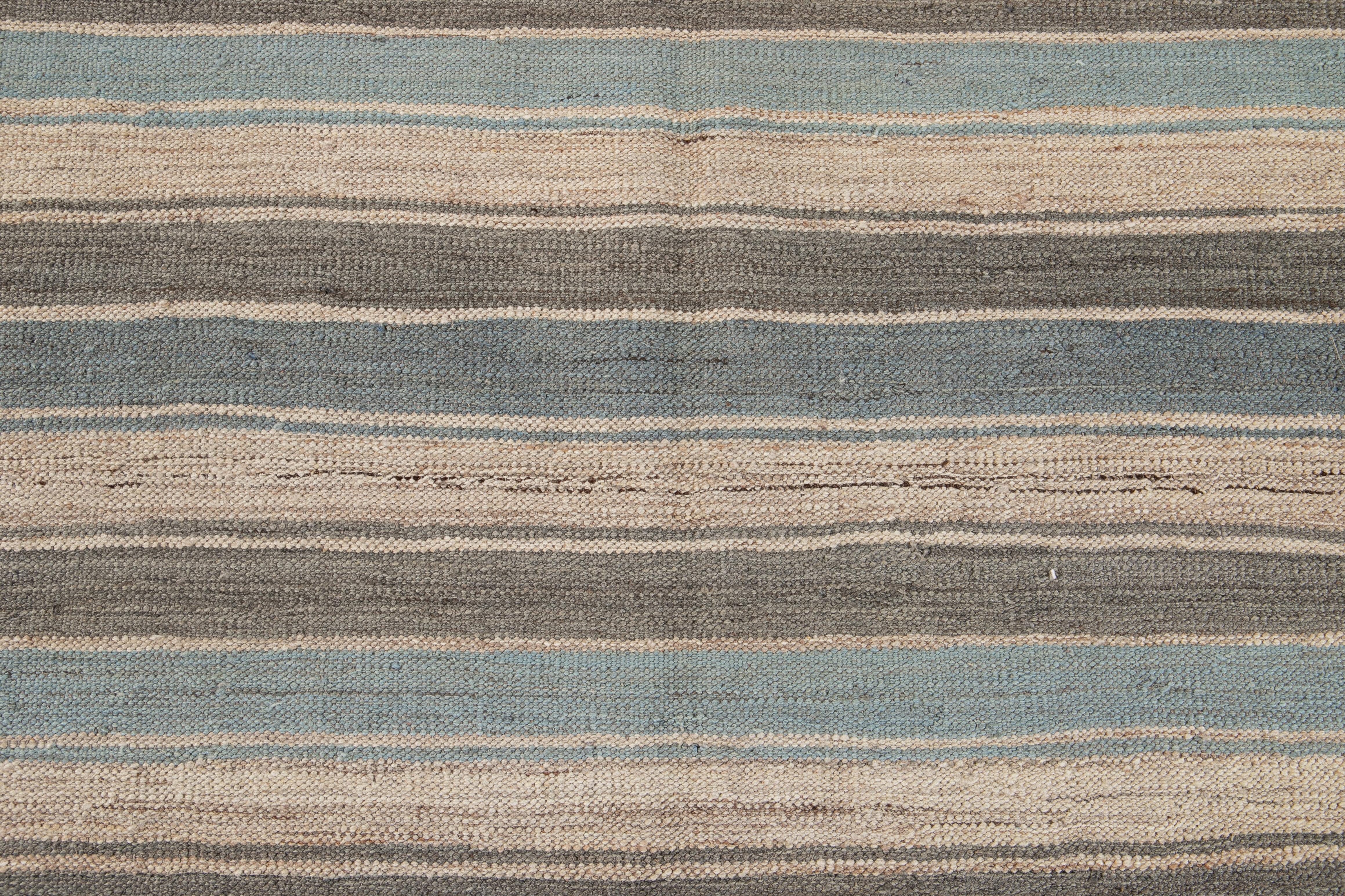 Modern Striped Kilim Handmade Wool Rug 7