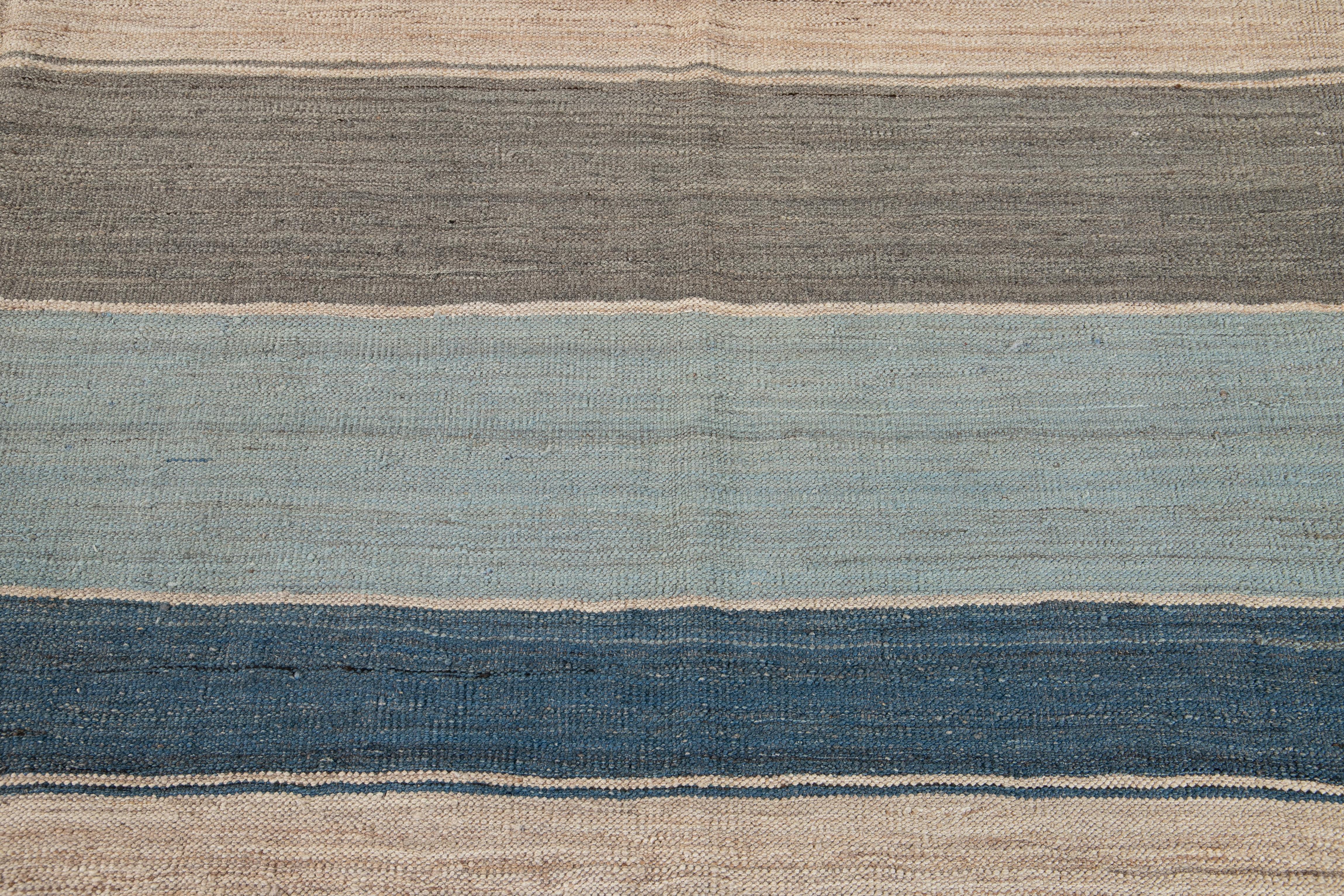 Modern Striped Kilim Handmade Wool Rug 8