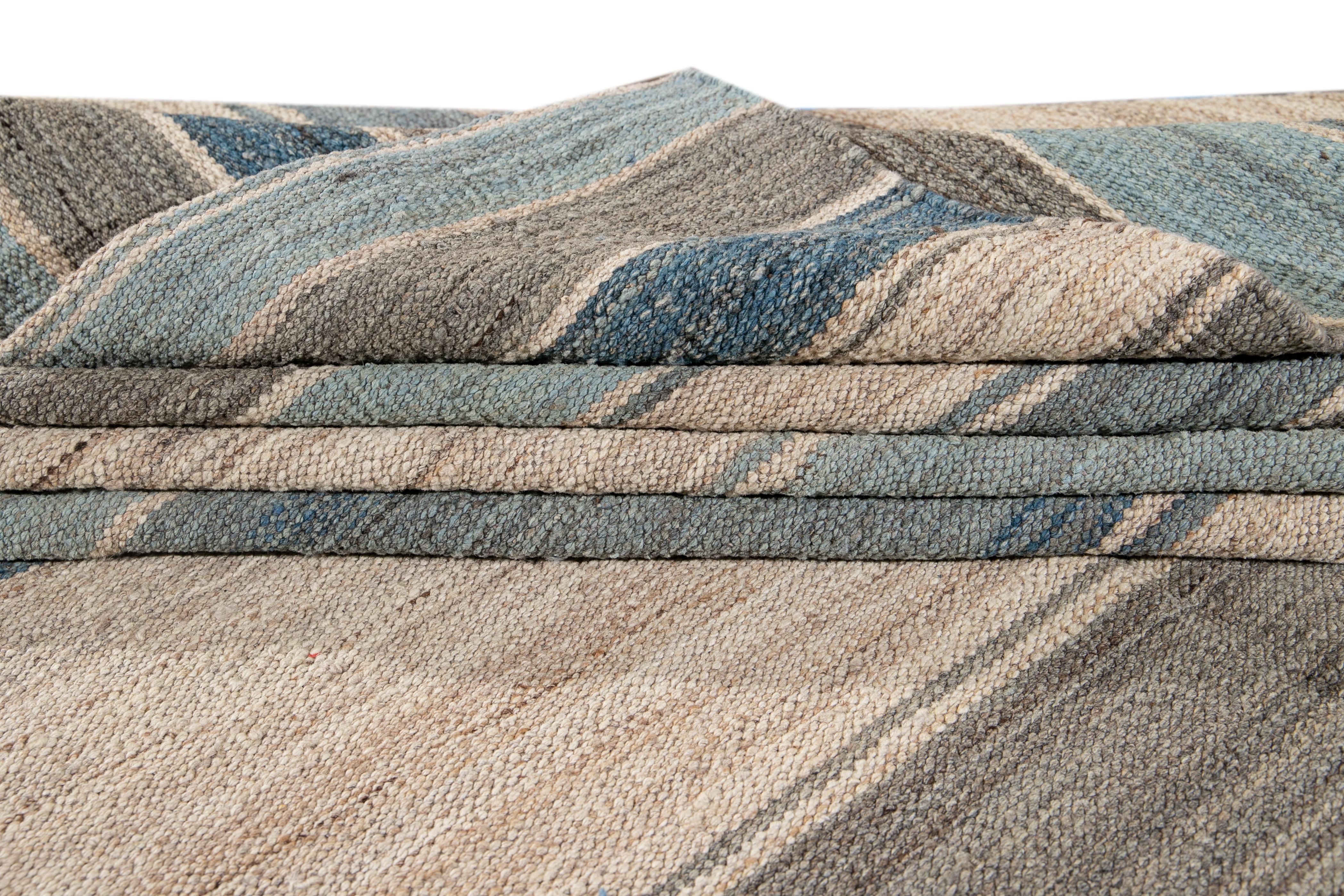Contemporary Modern Striped Kilim Handmade Wool Rug