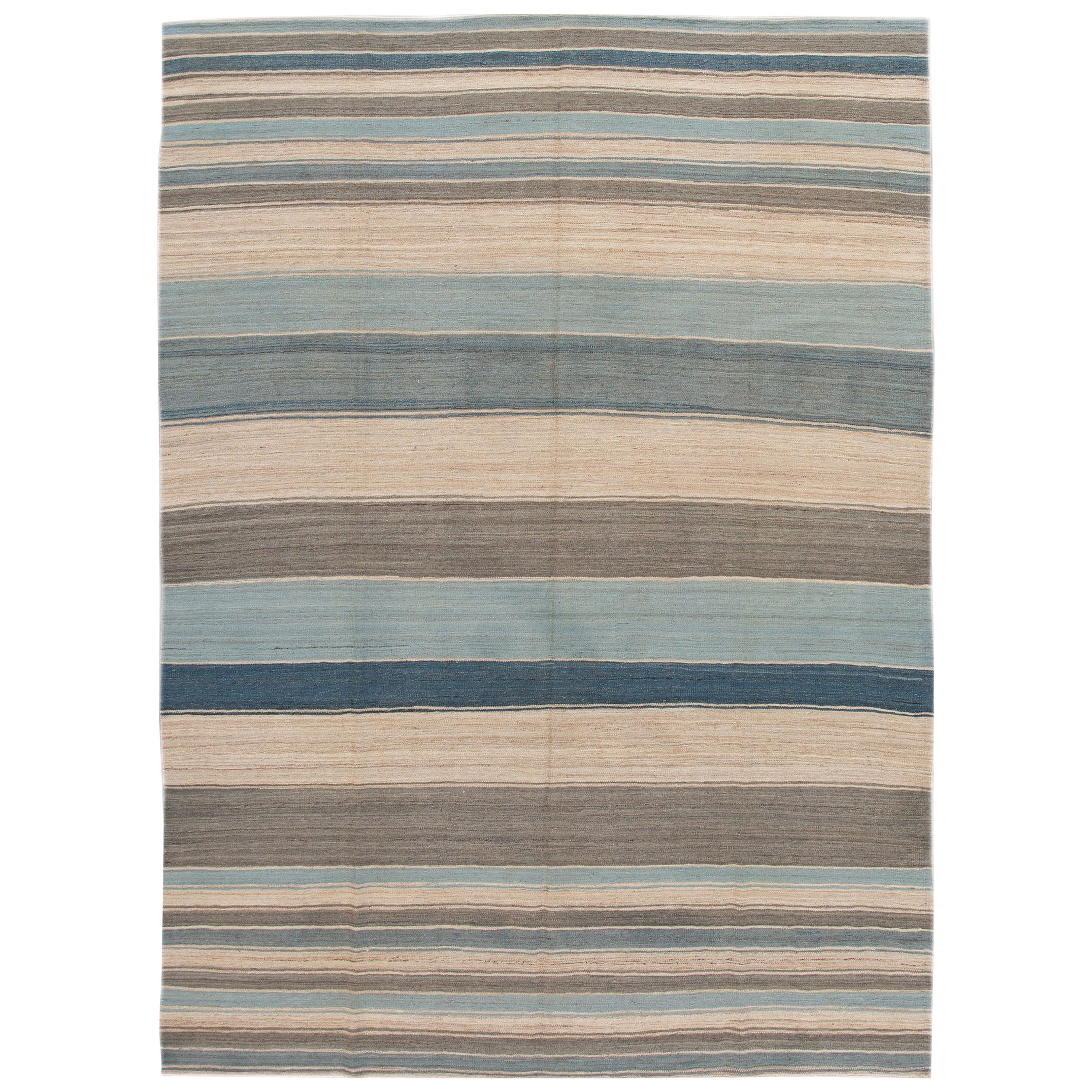 Modern Striped Kilim Handmade Wool Rug