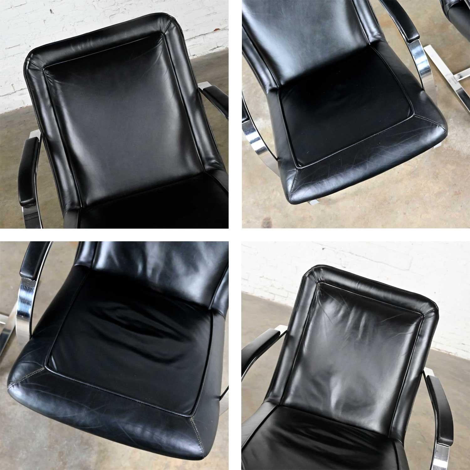 Modern St Timothy Chair Cantilever Chairs Chrome Rectangle Tube & Black Leather For Sale 5