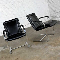 Modern St Timothy Chair Cantilever Chairs Chrome Rectangle Tube & Black Leather