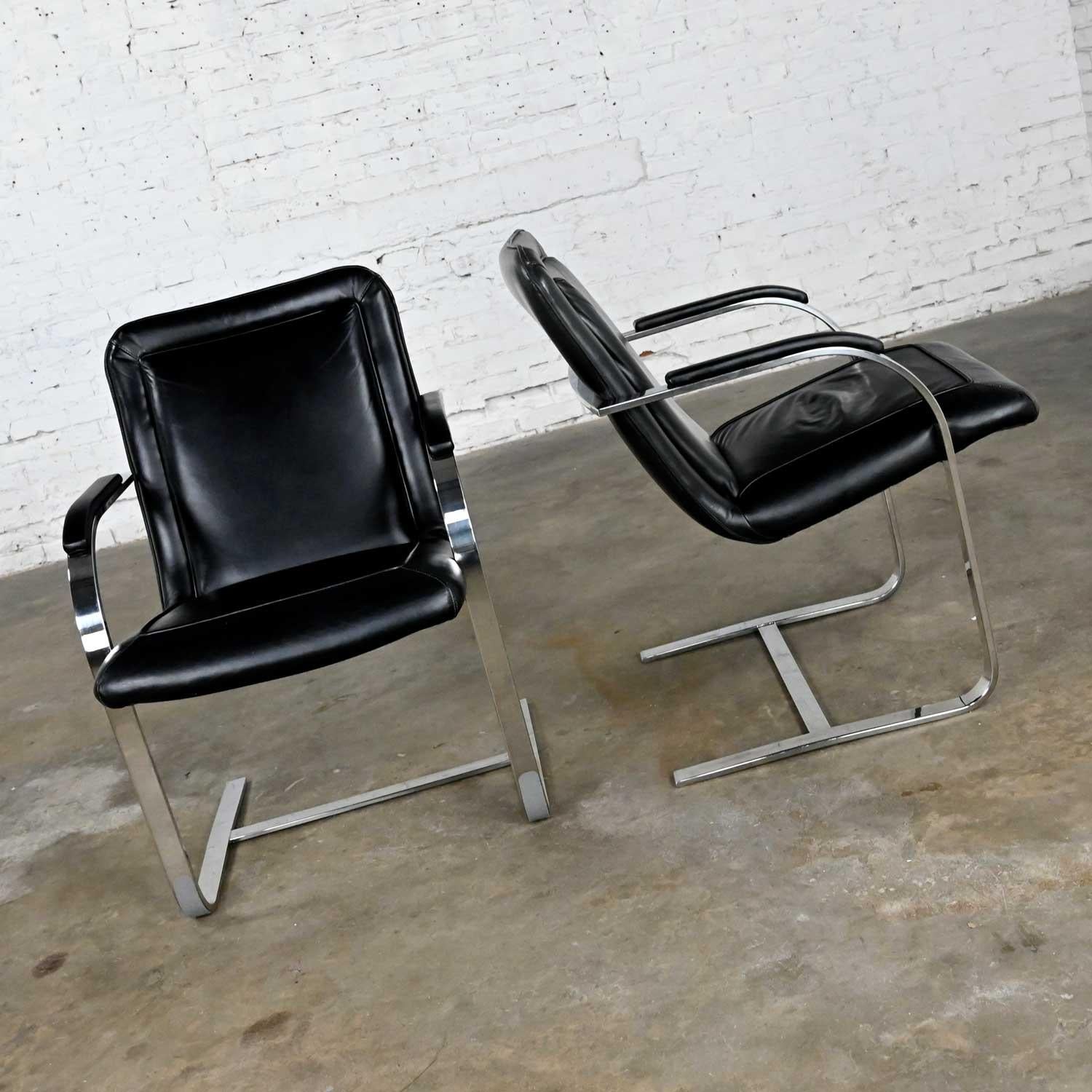 Modern St Timothy Chair Cantilever Chairs Chrome Rectangle Tube & Black Leather In Good Condition For Sale In Topeka, KS
