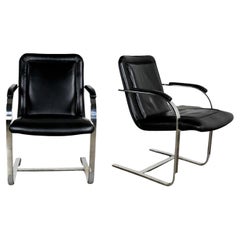 Vintage Modern St Timothy Chair Cantilever Chairs Chrome Rectangle Tube & Black Leather
