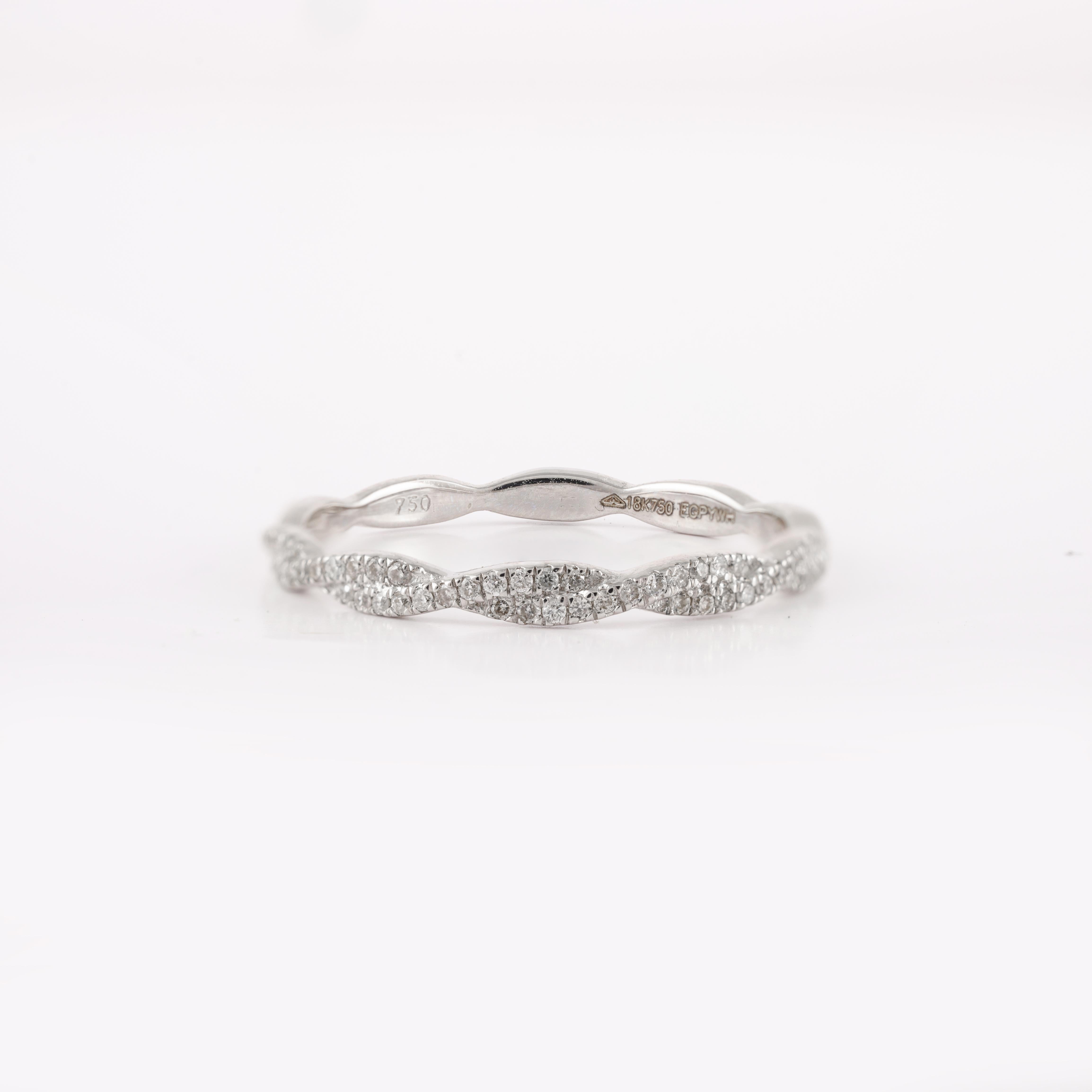 For Sale:  Modern Stackable 18k Solid White Gold Diamond Twisted Band Ring 2