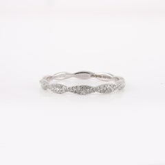 Modern Stackable 18k Solid White Gold Diamond Twisted Band Ring