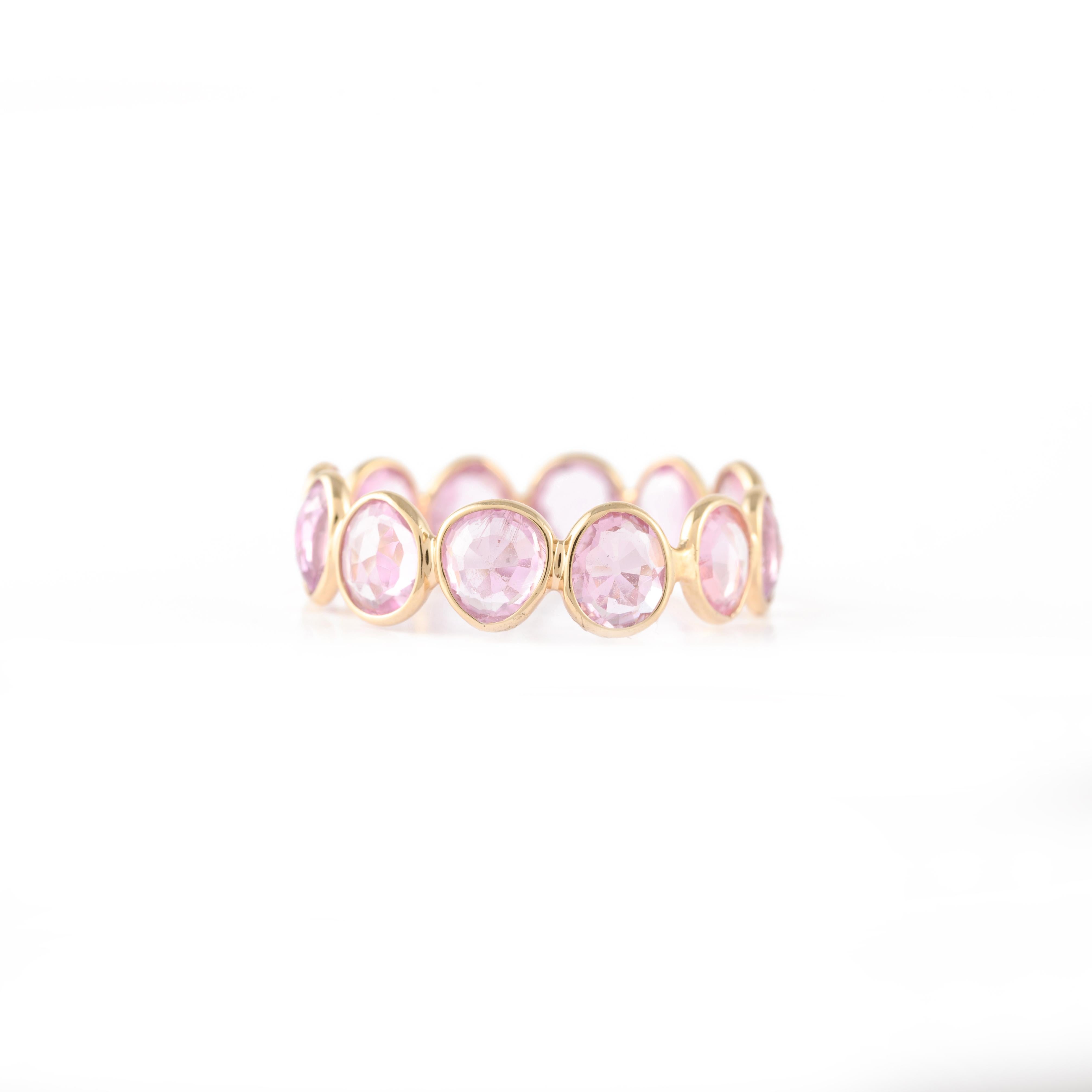 For Sale:  Modern Stackable Pink Sapphire Eternity Band Ring in 18k Yellow Gold 2